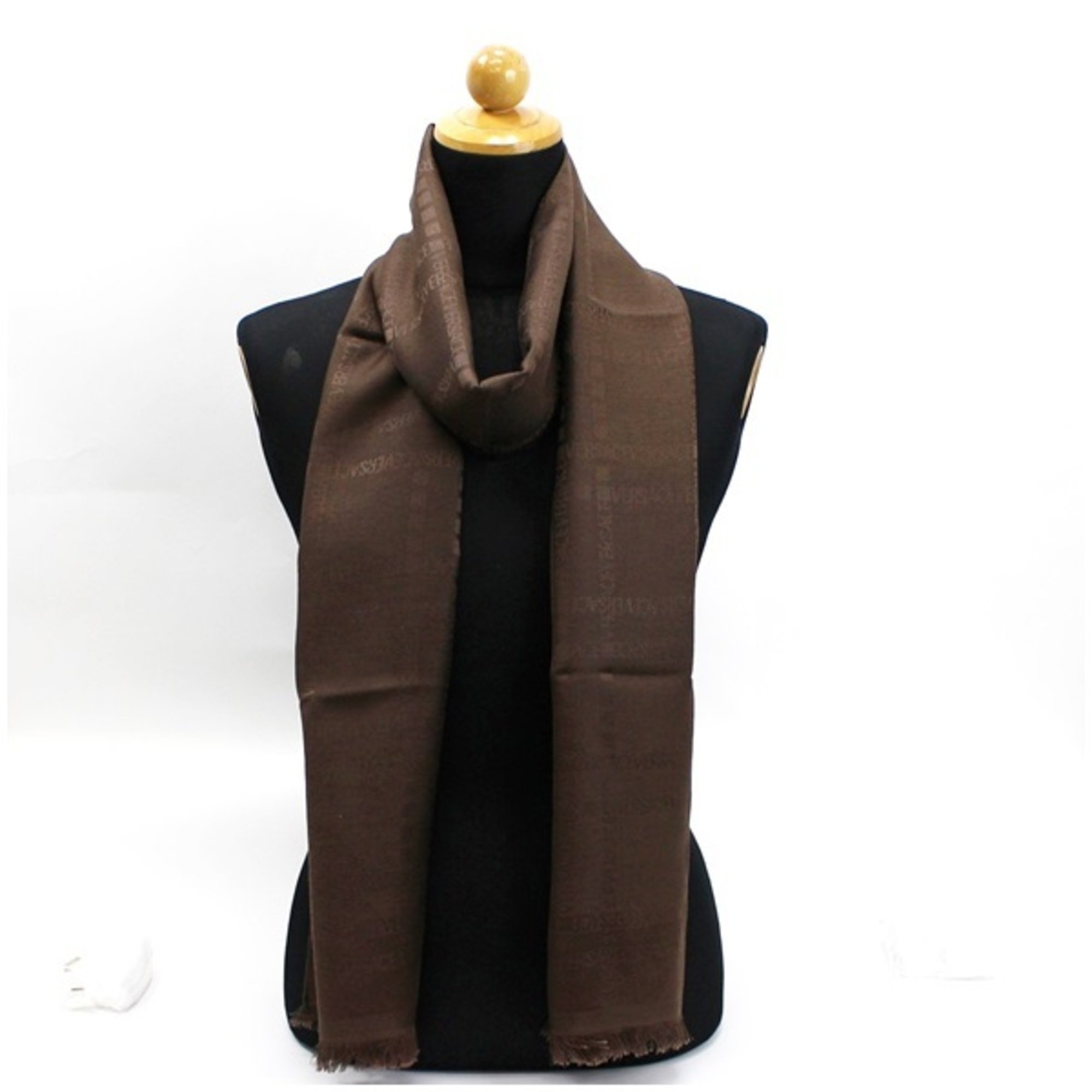 Versace Stole Rectangular Scarf Muffler Silk X Wool Brown Women's
